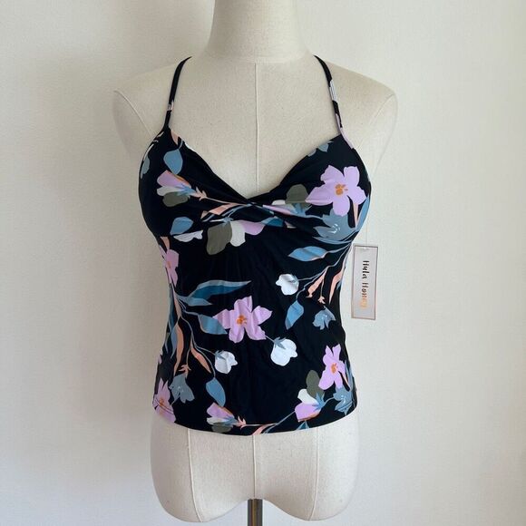 Hula Honey Floral Plunge Tankini Swim Top Black Size XS Juniors NWT - Picture 2 of 12